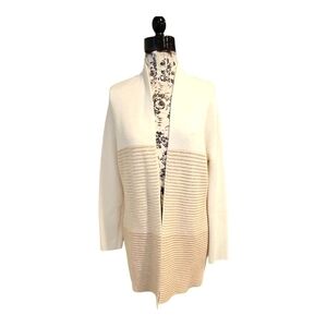 ELLE Beige Tan Cream Open Front Long Color block Cardigan Sweater sz S
